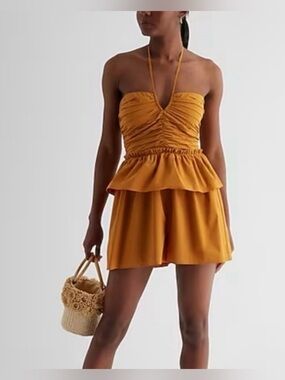 Express Tiered Pleated Poplin Romper